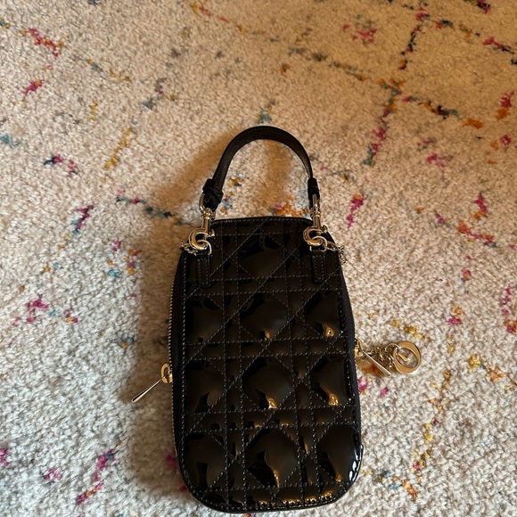 CHRISTIAN DIOR Lady Dior Canage Cell Phone Case Black Patent Cannage Calfskin - Picture 12 of 15